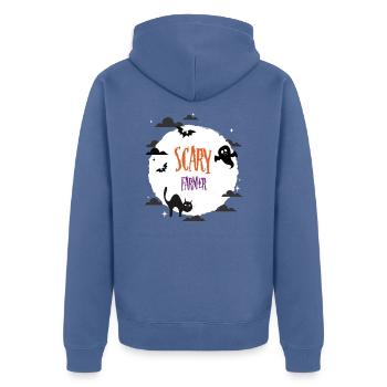 Scary Farmer - Unisex Premium Organic Zip Hoodie - stone blue - Back - Nico (187cm)