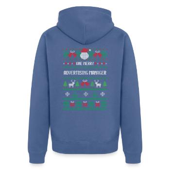 One Merry Advertising Manager - Unisex Premium Organic Zip Hoodie - stone blue - Back - Nico (187cm)