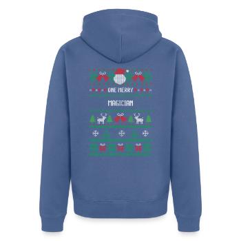 Ein fröhlicher Zauberer - Unisex Premium Bio Zip Hoodie - Taubenblau - Hinten - Nico (187cm)