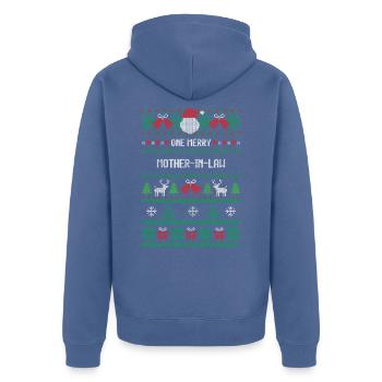 One Merry Mother in law - Unisex Premium Organic Zip Hoodie - stone blue - Back - Nico (187cm)
