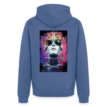 FASHION FATALITY 2 von Yume Origins - Unisex Premium Bio Zip Hoodie - Taubenblau - Hinten - Nico (187cm)
