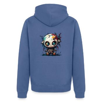 Poupée d’horreur / Halloween / Effrayant / Sombre - Veste à capuche bio Premium Unisexe - bleu pigeon - Dos - Nico (187cm)