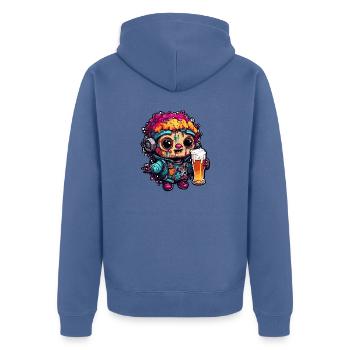 Poupée d’horreur / Halloween / Effrayant / Sombre - Veste à capuche bio Premium Unisexe - bleu pigeon - Dos - Nico (187cm)