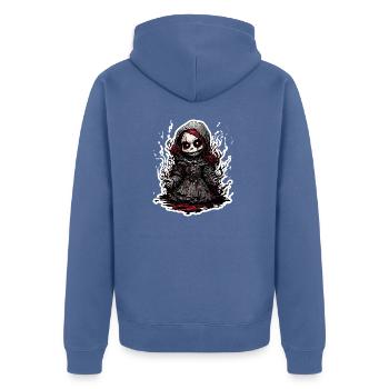 Poupée d’horreur / Halloween / Effrayant / Sombre - Veste à capuche bio Premium Unisexe - bleu pigeon - Dos - Nico (187cm)