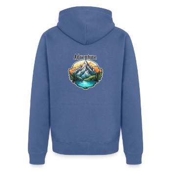 Adventure / Berge / Gipfel / Wandern / Hiking - Unisex Premium Bio Zip Hoodie - Taubenblau - Hinten - Nico (187cm)