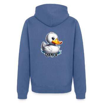 Gummiente / Badeente / Wasser / Badewanne - Unisex Premium Bio Zip Hoodie - Taubenblau - Hinten - Nico (187cm)