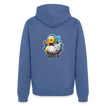Gummiente / Badeente / Wasser / Badewanne - Unisex Premium Bio Zip Hoodie - Taubenblau - Hinten - Nico (187cm)