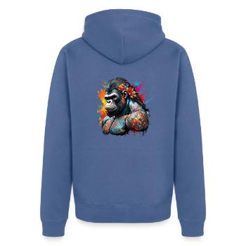 Tatouage / Animal / Art / Cool / Bande dessinée / Gorille - Veste à capuche bio Premium Unisexe - bleu pigeon - Dos - Nico (187cm)