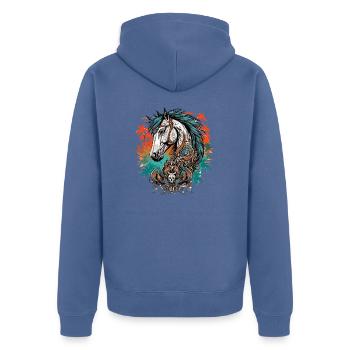 Tattoo / Tier / Kunst / cool / Comic / Pferd - Unisex Premium Bio Zip Hoodie - Taubenblau - Hinten - Nico (187cm)