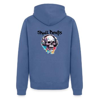 Kopfhörer / Audio / Musik / Klang / cool - Unisex Premium Bio Zip Hoodie - Taubenblau - Hinten - Nico (187cm)