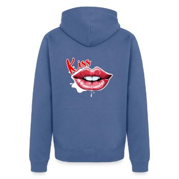 Mouth / Lips / Teeth / Tongue / Smile / Kiss - Unisex Premium Organic Zip Hoodie - stone blue - Back - Nico (187cm)