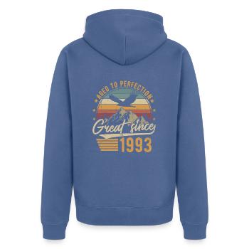 1993 Naissance vintage Anniversaire Rétro - Veste à capuche bio Premium Unisexe - bleu pigeon - Dos - Nico (187cm)