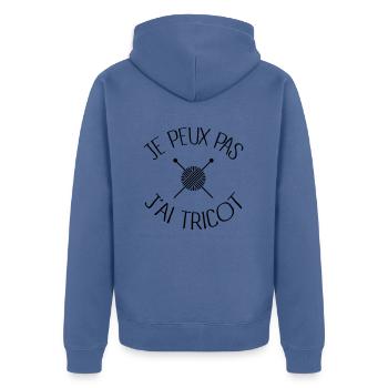 Je peux pas j'ai Tricot - Veste à capuche bio Premium Unisexe - bleu pigeon - Dos - Nico (187cm)