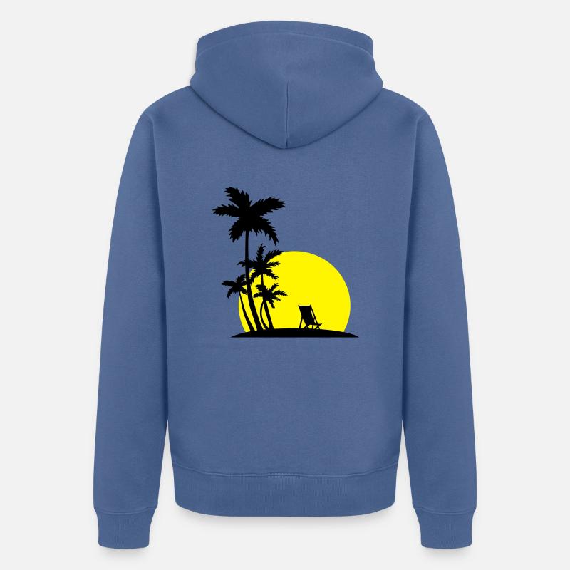 Paradise - Palm trees and sunset - Veste à capuche bio Premium Unisexe - bleu pigeon