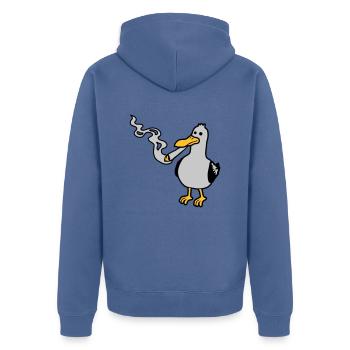 Kiffer Möwe Hanf rauchen - Unisex Premium Bio Zip Hoodie - Taubenblau - Hinten - Nico (187cm)