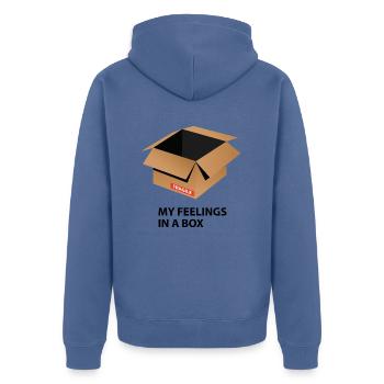 My feelings in a box Spruch Geschenk - Unisex Premium Bio Zip Hoodie - Taubenblau - Hinten - Nico (187cm)