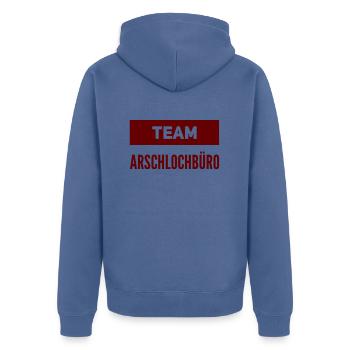 TEAM A-lochbüro. Lustiges T-Shirt für ein Büro : ) - Unisex Premium Bio Zip Hoodie - Taubenblau - Hinten - Nico (187cm)