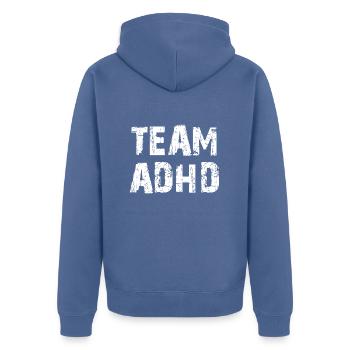 ADHS - Unisex Premium Bio Zip Hoodie - Taubenblau - Hinten - Nico (187cm)