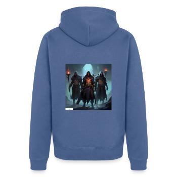 Vergessene Kriegerfreunde - Unisex Premium Bio Zip Hoodie - Taubenblau - Hinten - Nico (187cm)