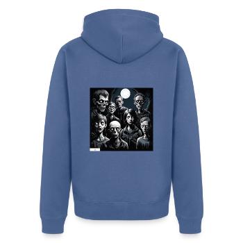 Monster Menschen Porträt - Unisex Premium Bio Zip Hoodie - Taubenblau - Hinten - Nico (187cm)