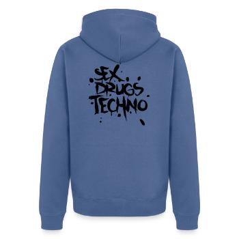 Sex Drugs & Techno - Veste à capuche bio Premium Unisexe - bleu pigeon - Dos - Nico (187cm)