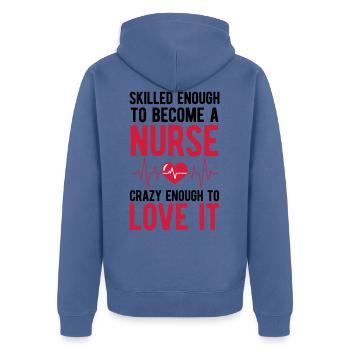 Krankenschwester - Unisex Premium Bio Zip Hoodie - Taubenblau - Hinten - Nico (187cm)