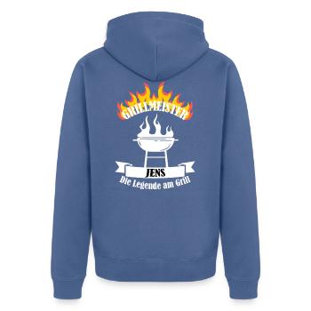 Grillmeister Jens lustiger Spruch Vorname - Unisex Premium Bio Zip Hoodie - Taubenblau - Hinten - Nico (187cm)