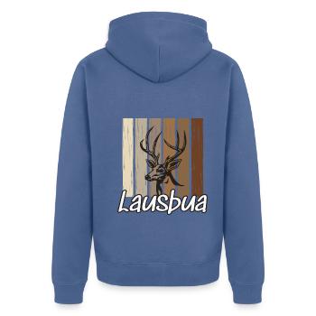 Lausbua Hirsch Lederhosen - Unisex Premium Bio Zip Hoodie - Taubenblau - Hinten - Nico (187cm)