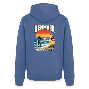 Dänemark Küstenangler Sonnenuntergang - Unisex Premium Bio Zip Hoodie - Taubenblau - Hinten - Nico (187cm)