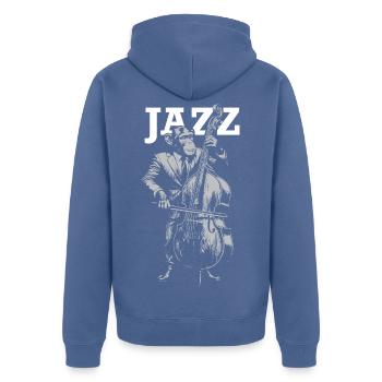 Jazz Monkey spielt Kontrabass - Unisex Premium Bio Zip Hoodie - Taubenblau - Hinten - Nico (187cm)
