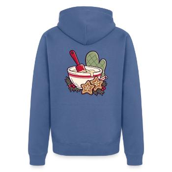 Kekszeit im Schüssel-Design - Unisex Premium Bio Zip Hoodie - Taubenblau - Hinten - Nico (187cm)