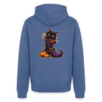 Katze im Hexenstiefel - Unisex Premium Bio Zip Hoodie - Taubenblau - Hinten - Nico (187cm)