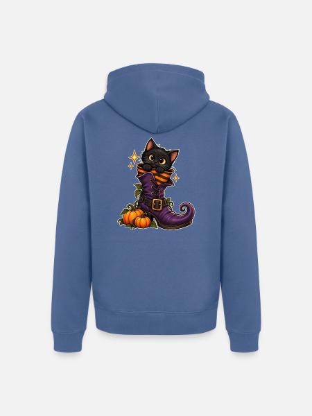 Katze im Hexenstiefel - Unisex Premium Bio Zip Hoodie - Taubenblau