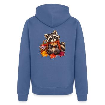 Herbst-Waschbär-Picknick - Unisex Premium Bio Zip Hoodie - Taubenblau - Hinten - Nico (187cm)