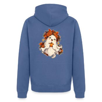 Geist mit Blumenkranz - Unisex Premium Bio Zip Hoodie - Taubenblau - Hinten - Nico (187cm)