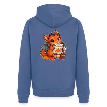 Herbstdrache mit Kakao - Unisex Premium Bio Zip Hoodie - Taubenblau - Hinten - Nico (187cm)