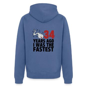 34 Years Ago I Was The Fastest - Unisex Premium Organic Zip Hoodie - stone blue - Back - Nico (187cm)