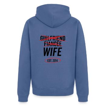 Girlfriend Fiancée Wife Est 2014 - Unisex Premium Organic Zip Hoodie - stone blue - Back - Nico (187cm)