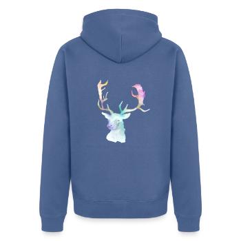 Hirsch - Unisex Premium Bio Zip Hoodie - Taubenblau - Hinten - Nico (187cm)