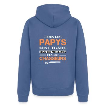 Cadeau Papy Chasseur Humour Chasse Tshirt - Veste à capuche bio Premium Unisexe - bleu pigeon - Dos - Nico (187cm)