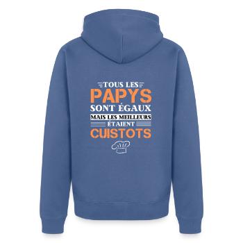 Humour Papy Cuistots Cadeau Cuisinier Papi - Veste à capuche bio Premium Unisexe - bleu pigeon - Dos - Nico (187cm)