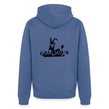 Grischun Steinbock Snowboard - Unisex Premium Bio Zip Hoodie - Taubenblau - Hinten - Nico (187cm)