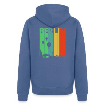 Rétro Berlin.Allemagne. Paysage urbain Skyline. - Veste à capuche bio Premium Unisexe - bleu pigeon - Dos - Nico (187cm)