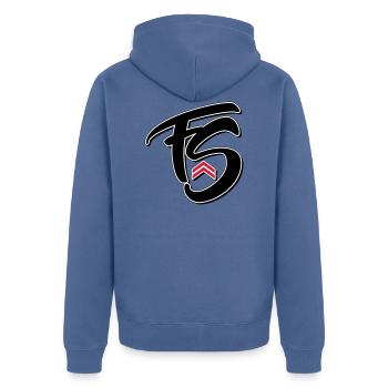 Frischer Stil - Unisex Premium Bio Zip Hoodie - Taubenblau - Hinten - Nico (187cm)