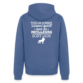 hommes naissent égaux mais les meilleurs sont lion - Veste à capuche bio Premium Unisexe - bleu pigeon - Dos - Nico (187cm)