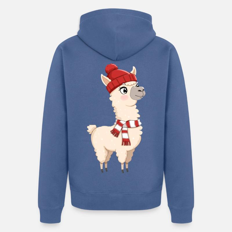 Alpaga d'hiver avec bonnet et écharpe - Veste à capuche bio Premium Unisexe - bleu pigeon