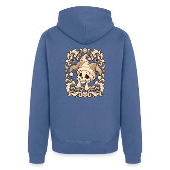 Niedlicher Totenkopf mit Narrenmütze - Unisex Premium Bio Zip Hoodie - Taubenblau - Hinten - Nico (187cm)