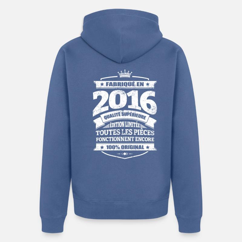 FABRIQUÉ EN 2016 - Veste à capuche bio Premium Unisexe - bleu pigeon