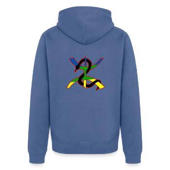 Azrem Amazigh - Veste à capuche bio Premium Unisexe - bleu pigeon - Dos - Nico (187cm)
