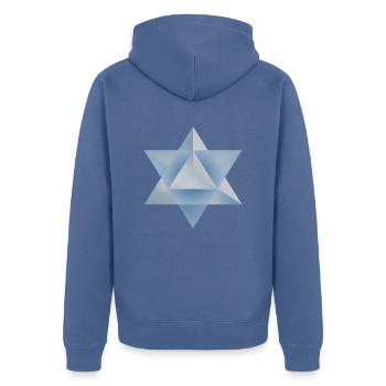Merkaba - Unisex Premium Bio Zip Hoodie - Taubenblau - Hinten - Nico (187cm)